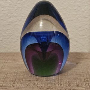 Blown Glass Paperweight Egg Multi Colored 3.5 Inch